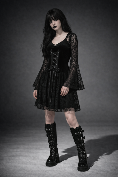 Gotycka Sukienka Mini Black Veil Makabre Dance | Victorian Gothic