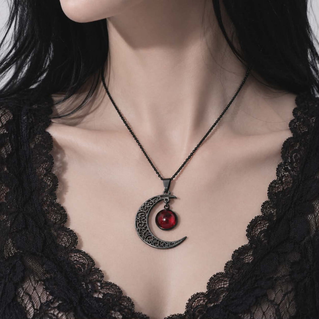 Gotycki Naszyjnik Księżyc Krwawej Nocy | Blood Moon Gothic Necklace | Posrebrzany
