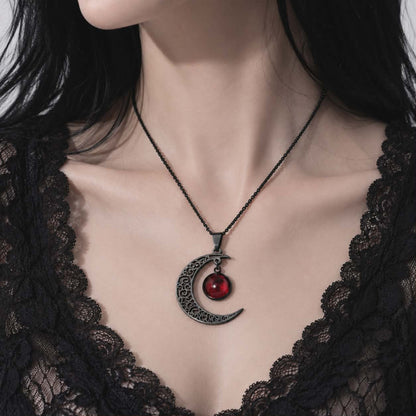 Gotycki Naszyjnik Księżyc Krwawej Nocy | Blood Moon Gothic Necklace | Posrebrzany