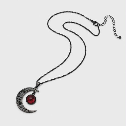 Gotycki Naszyjnik Księżyc Krwawej Nocy | Blood Moon Gothic Necklace | Posrebrzany