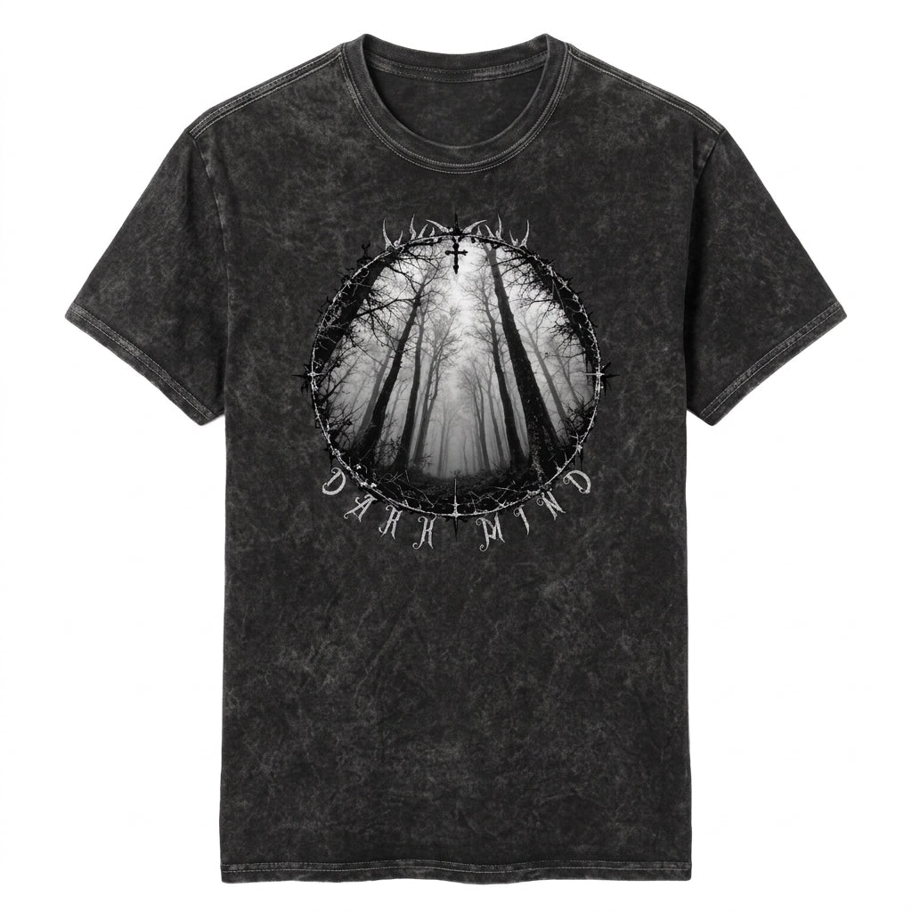 Gotycka Koszulka Unisex Washed – DARK MIND NIGHT FOREST | 100% Bawełna