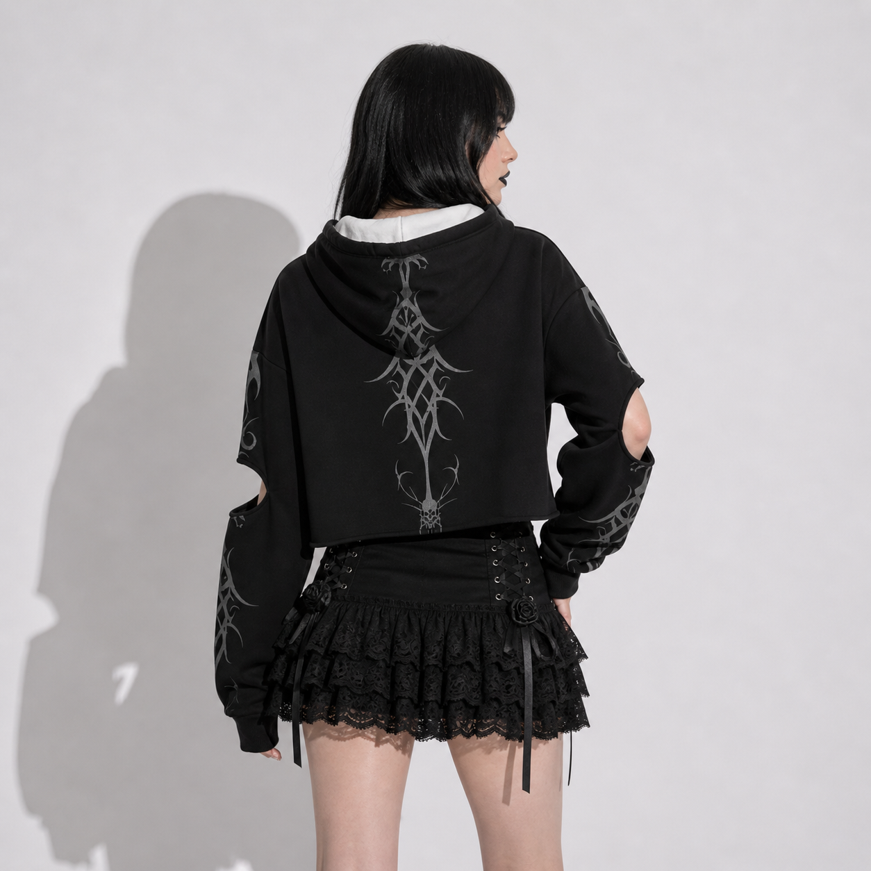 dark aesthetic cropped gothic hoodie with vampire graphic alternative streetwear look