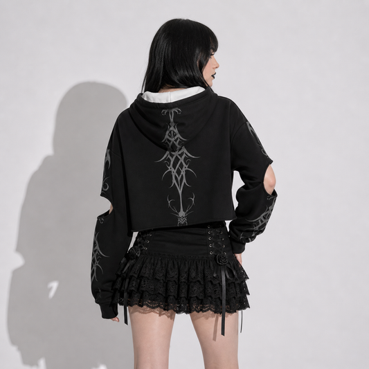 dark aesthetic cropped gothic hoodie with vampire graphic alternative streetwear look