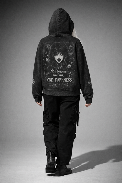 Bluza Gotycka Hoodie Zip| Y2K Goth ONLY DARKNESS 440gsm 100% cotton