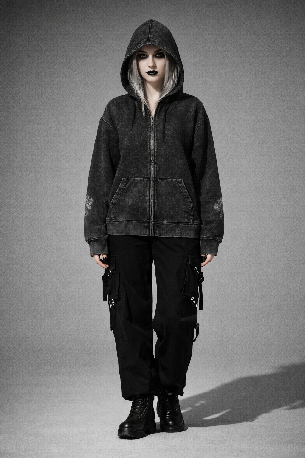 Bluza Gotycka Hoodie Zip| Y2K Goth ONLY DARKNESS 440gsm 100% cotton