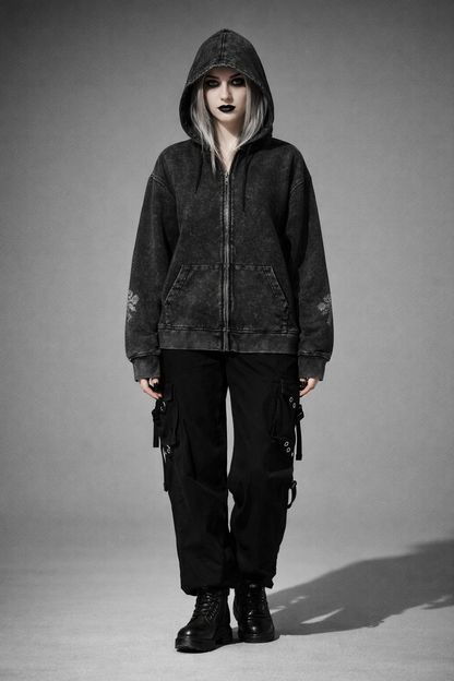 Bluza Gotycka Hoodie Zip| Y2K Goth ONLY DARKNESS 440gsm 100% cotton