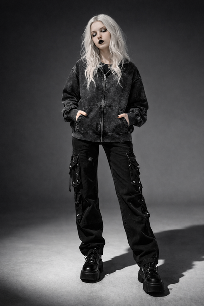 Bluza Gotycka Hoodie Zip| Y2K Goth ONLY DARKNESS 440gsm 100% cotton