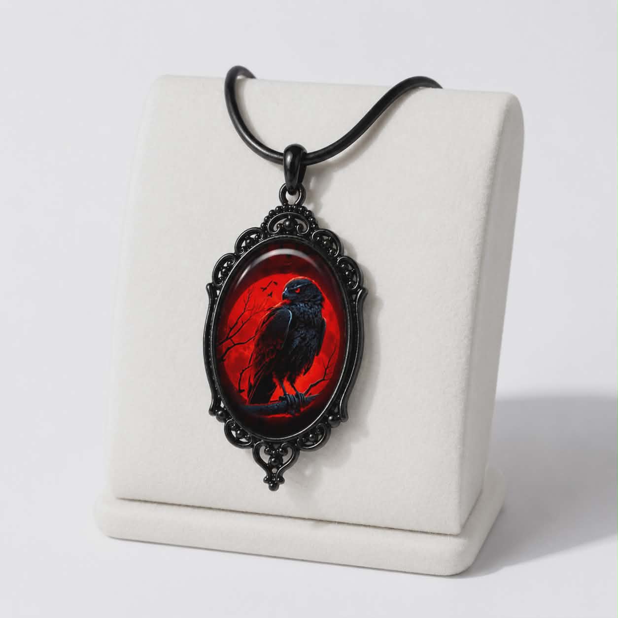 Gotycki Naszyjnik Krwawy Kruk | Blood Moon Raven Necklace | Dark Gothic Pendant