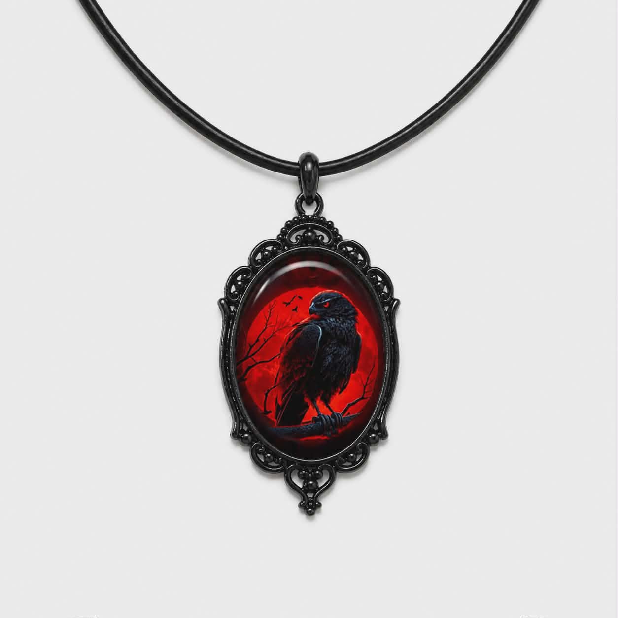 Gotycki Naszyjnik Krwawy Kruk | Blood Moon Raven Necklace | Dark Gothic Pendant