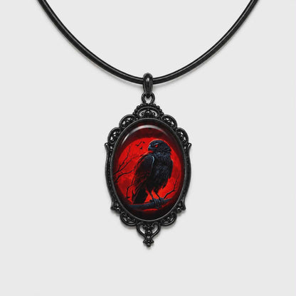 Gotycki Naszyjnik Krwawy Kruk | Blood Moon Raven Necklace | Dark Gothic Pendant