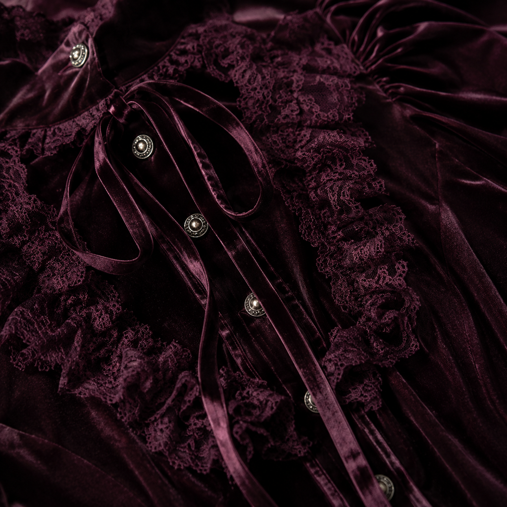Gotycka Elegancka Koszula Damska Bordowa | Romantic Gothic Velvet Blouse