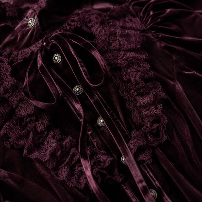 Gotycka Elegancka Koszula Damska Bordowa | Romantic Gothic Velvet Blouse