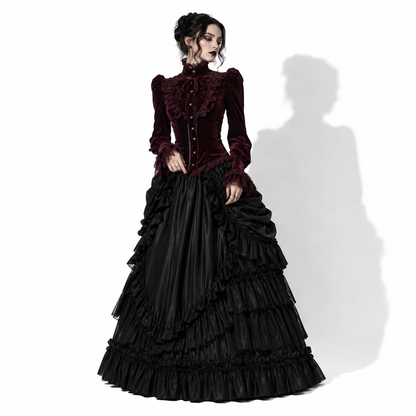 Gotycka Elegancka Koszula Damska Bordowa | Romantic Gothic Velvet Blouse