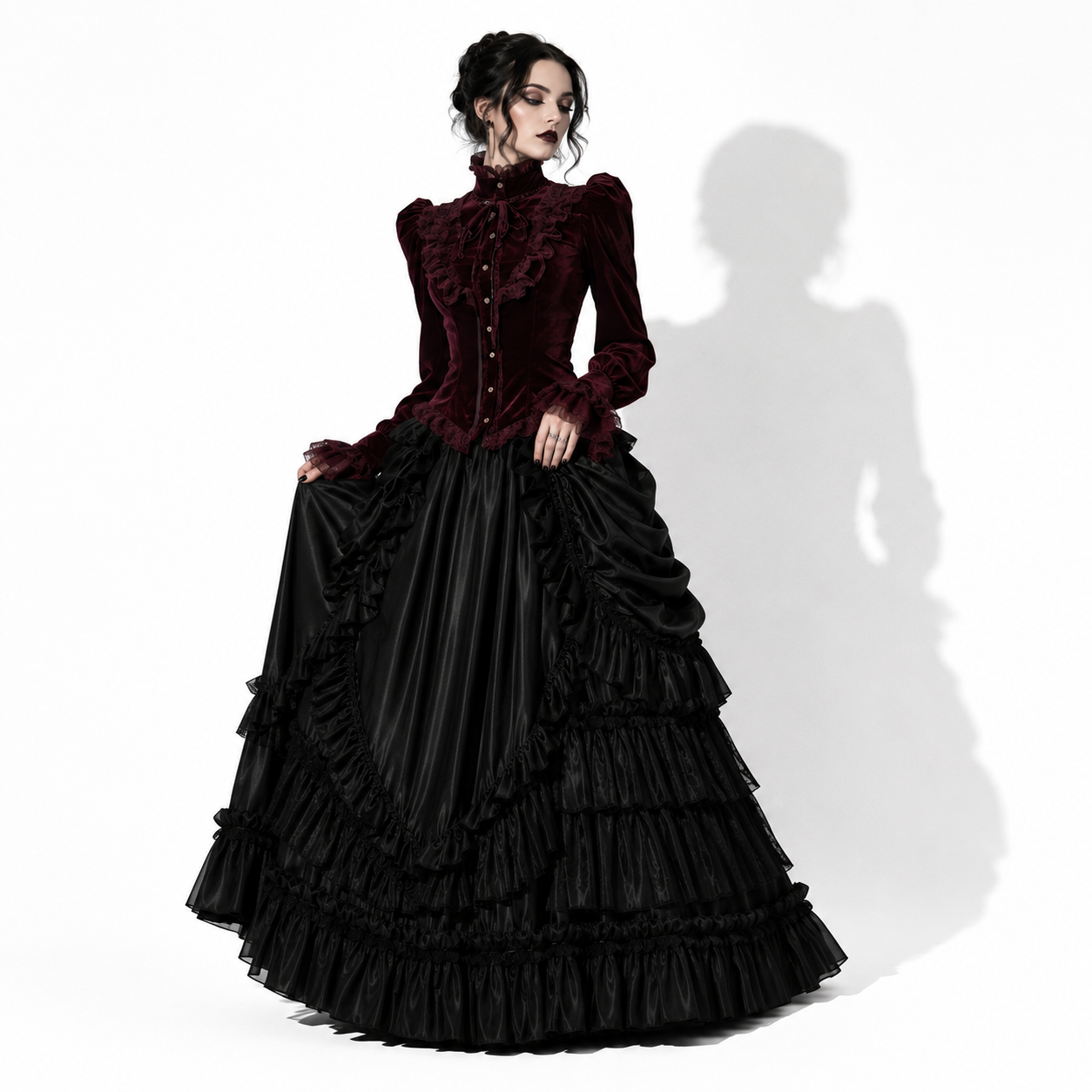 Gotycka Elegancka Koszula Damska Bordowa | Romantic Gothic Velvet Blouse