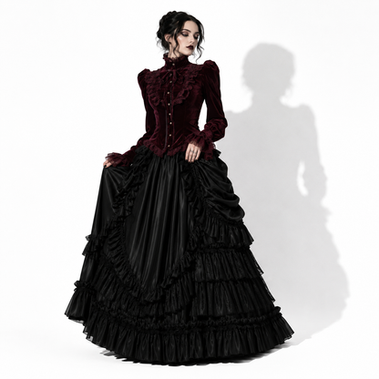 Gotycka Elegancka Koszula Damska Bordowa | Romantic Gothic Velvet Blouse