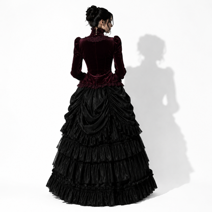 Gotycka Elegancka Koszula Damska Bordowa | Romantic Gothic Velvet Blouse