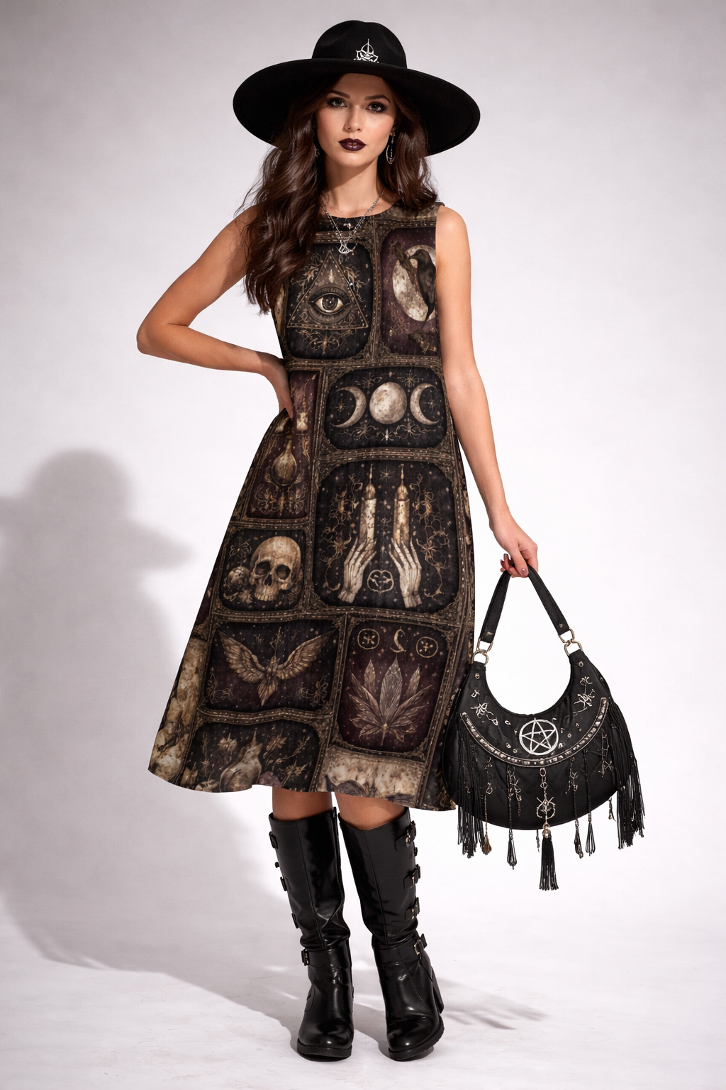 Okultystyczna Damska Gotycka Sukienka | Occult Magic Boho Patchwork 100%Cotton