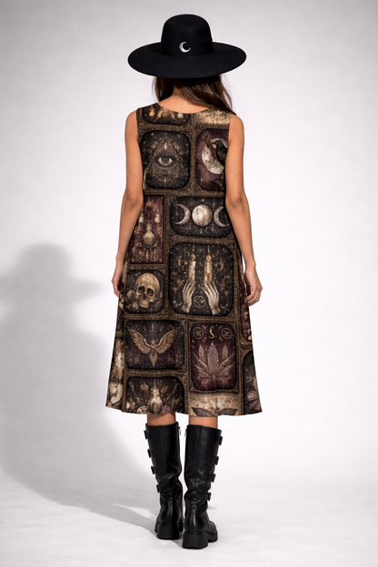 Okultystyczna Damska Gotycka Sukienka | Occult Magic Boho Patchwork 100%Cotton