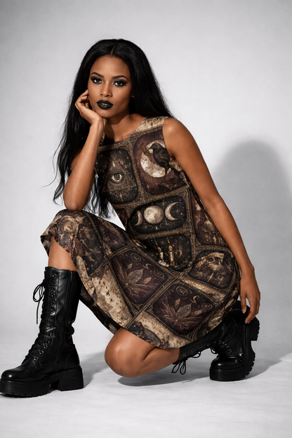 Okultystyczna Damska Gotycka Sukienka | Occult Magic Boho Patchwork 100%Cotton