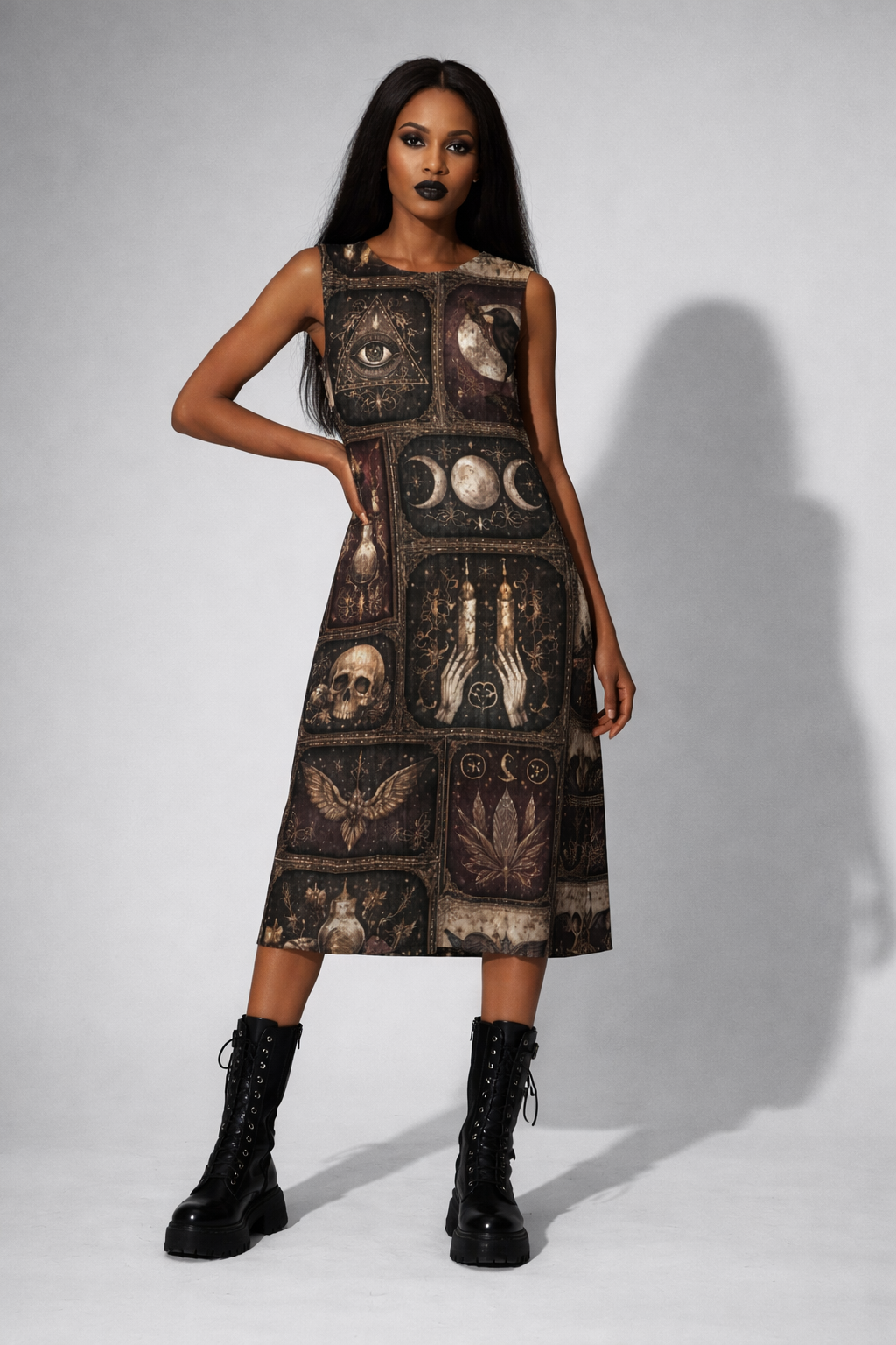 Okultystyczna Damska Gotycka Sukienka | Occult Magic Boho Patchwork 100%Cotton