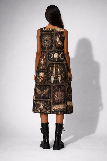 Okultystyczna Damska Gotycka Sukienka | Occult Magic Boho Patchwork 100%Cotton