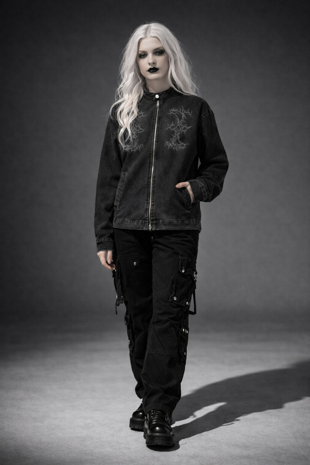 Gotycka Czarna Denimowa Kurtka | Night Child Y2K Gothic