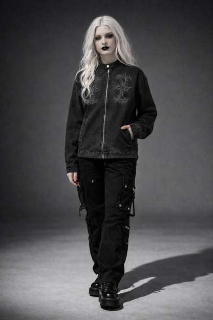 Gothic Black Denim Jacket | Night Child Y2K Gothic