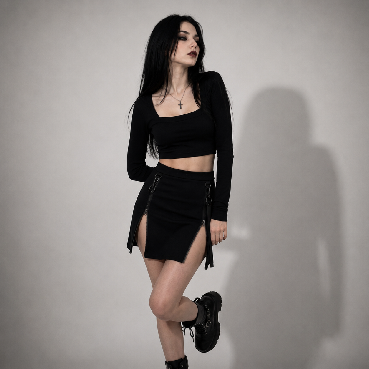 Gotycka Mini Spódnica Zip – Czarna Spódniczka Gothic z Zamkami i Paskami | Darkwear | Alternative Fashion