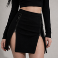 Gotycka Mini Spódnica Zip – Czarna Spódniczka Gothic z Zamkami i Paskami | Darkwear | Alternative Fashion