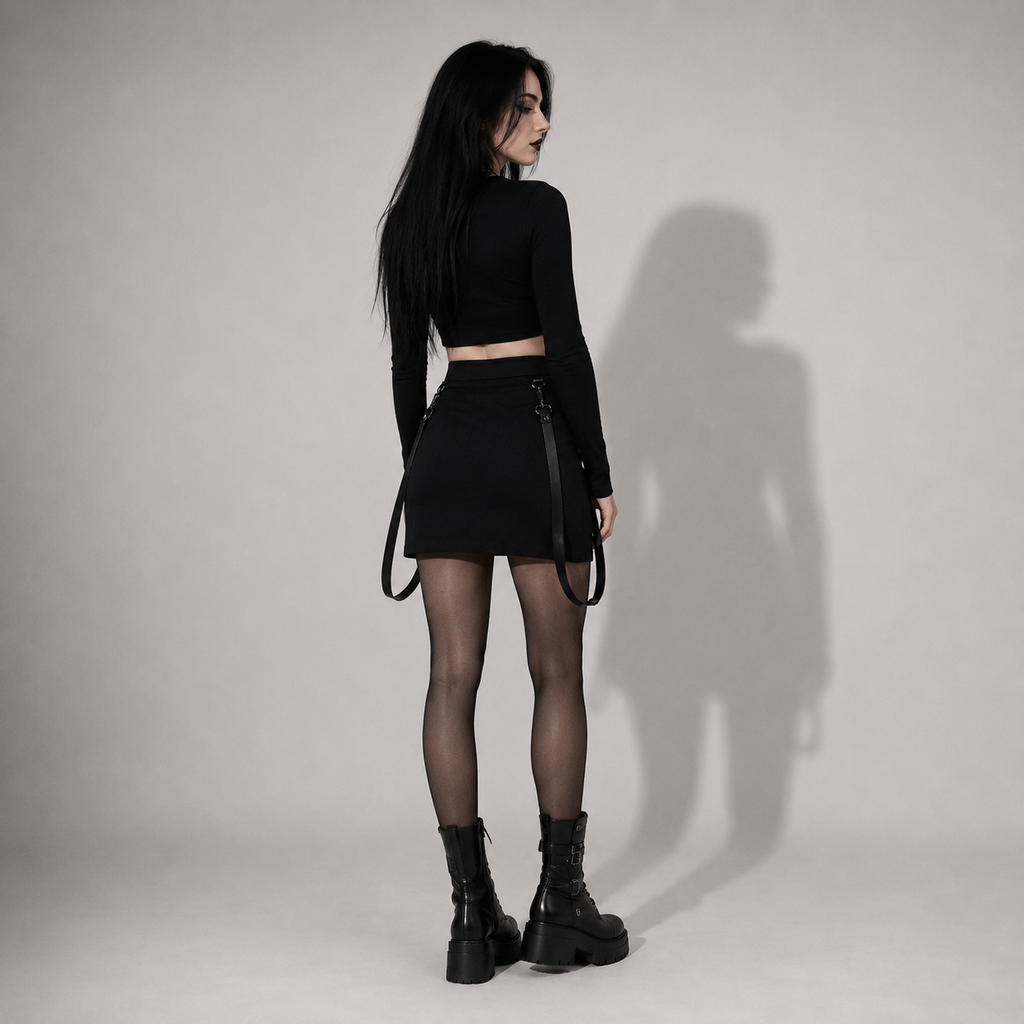 Gotycka Mini Spódnica Zip – Czarna Spódniczka Gothic z Zamkami i Paskami | Darkwear | Alternative Fashion
