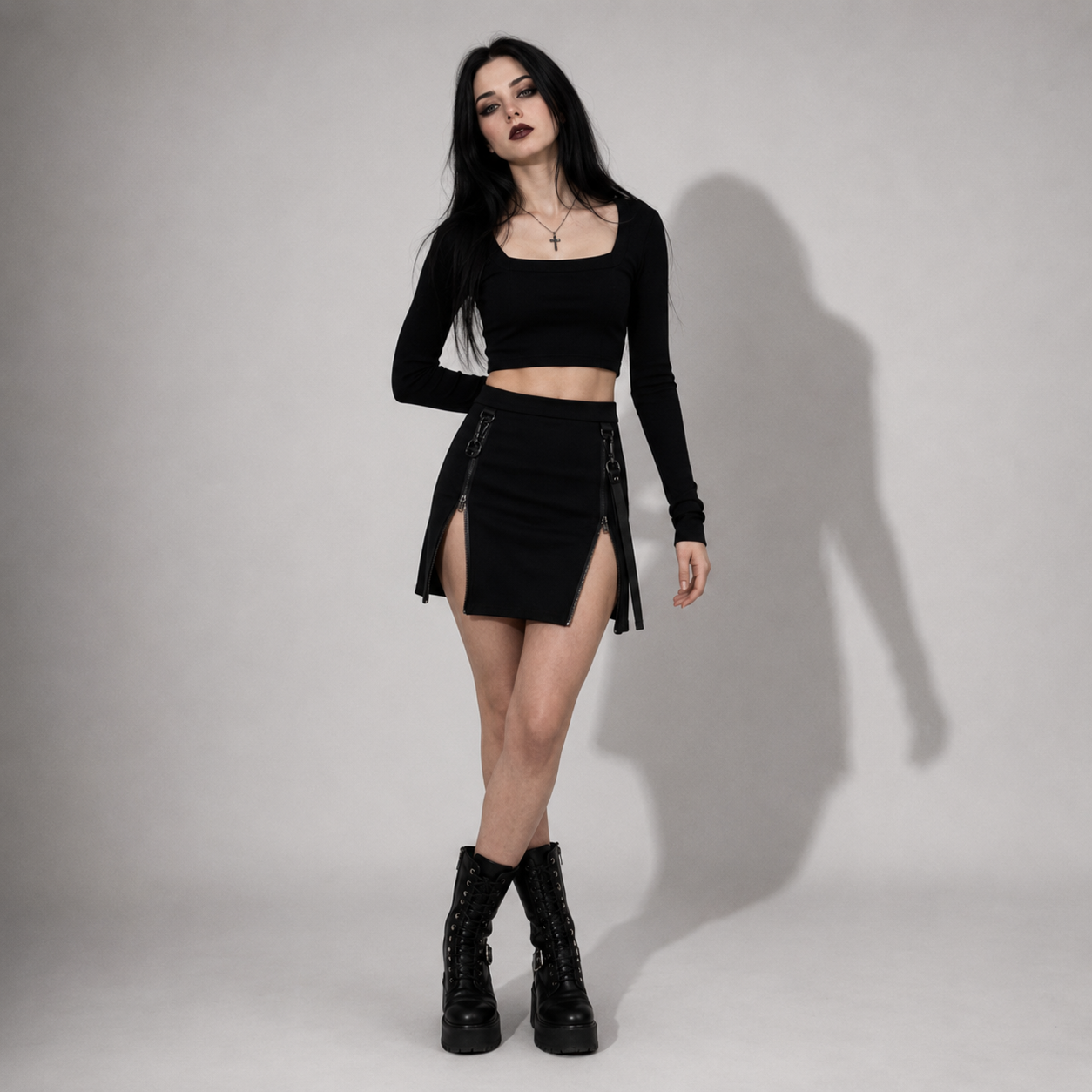 Gotycka Mini Spódnica Zip – Czarna Spódniczka Gothic z Zamkami i Paskami | Darkwear | Alternative Fashion