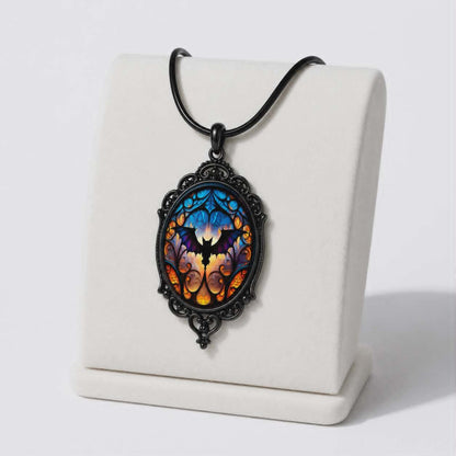 Gotycki Naszyjnik Witrażowy Nietoperz | Midnight Cathedral Bat Necklace | Dark Gothic Pendant