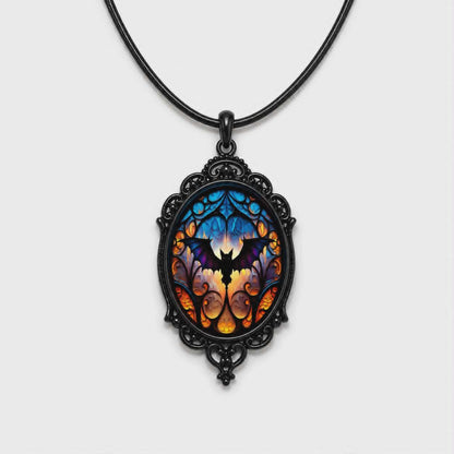 Gotycki Naszyjnik Witrażowy Nietoperz | Midnight Cathedral Bat Necklace | Dark Gothic Pendant