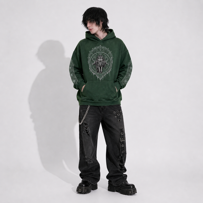 Gotycka Bluza Hoodie Wolf Slavic – Gothic Hoodie Dark Aesthetic 400gsm