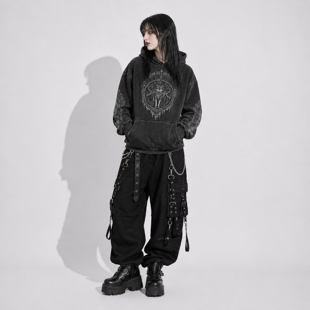 Gotycka Bluza Hoodie Wolf Slavic – Gothic Hoodie Dark Aesthetic 400gsm