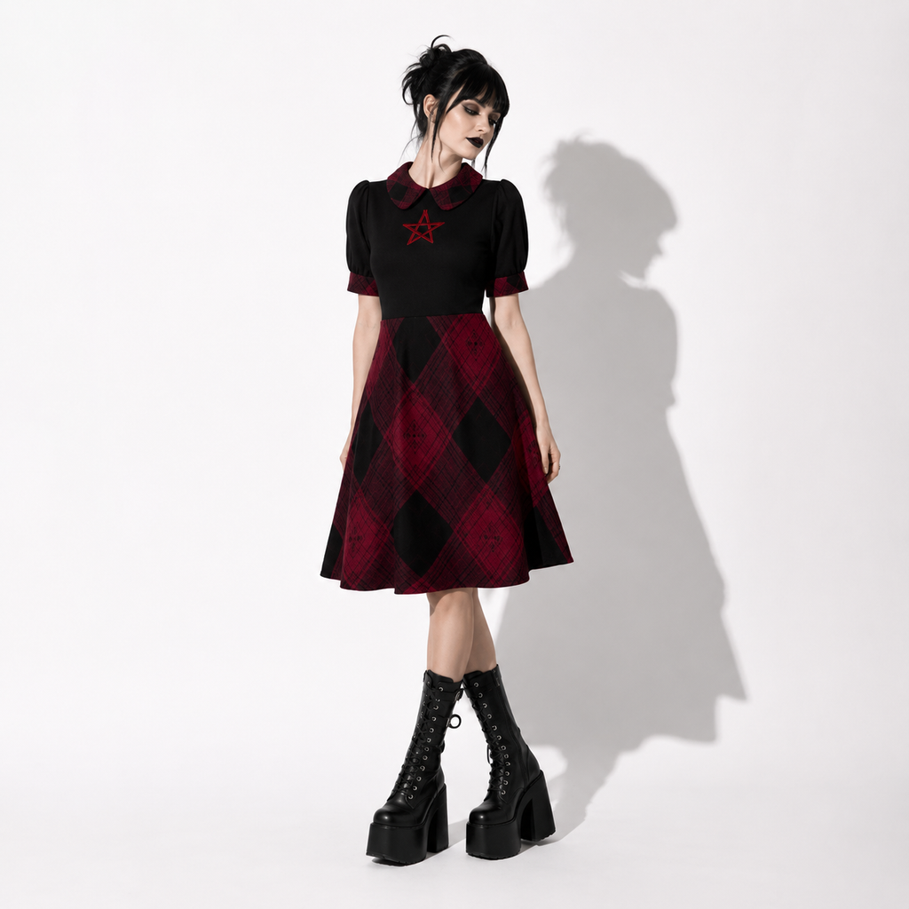 Gotycka Sukienka Occult Lolita w Kratę – Dark Academia Gothic Dress