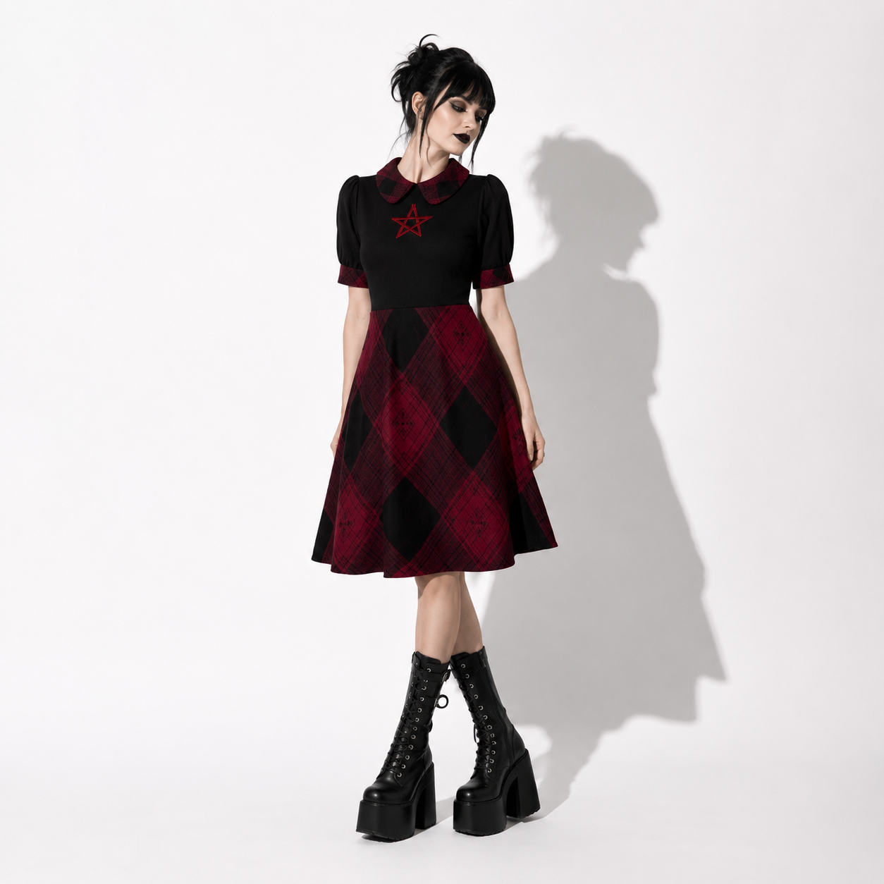 Gotycka Sukienka Occult Lolita w Kratę – Dark Academia Gothic Dress