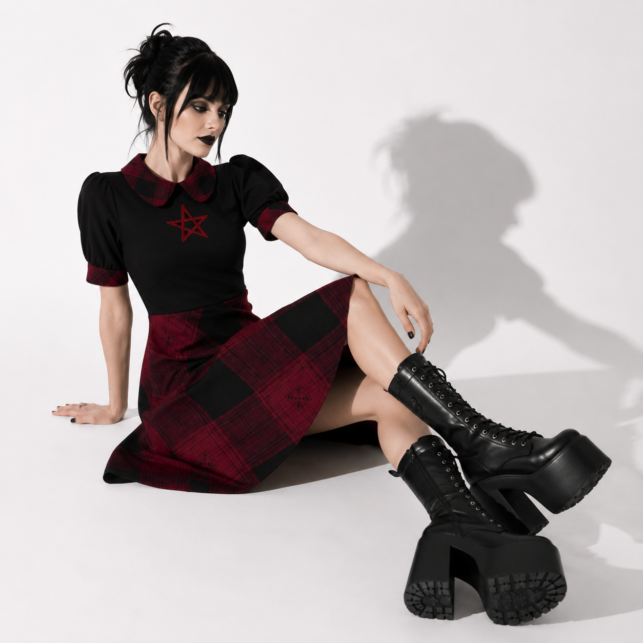 Gotycka Sukienka Occult Lolita w Kratę – Dark Academia Gothic Dress
