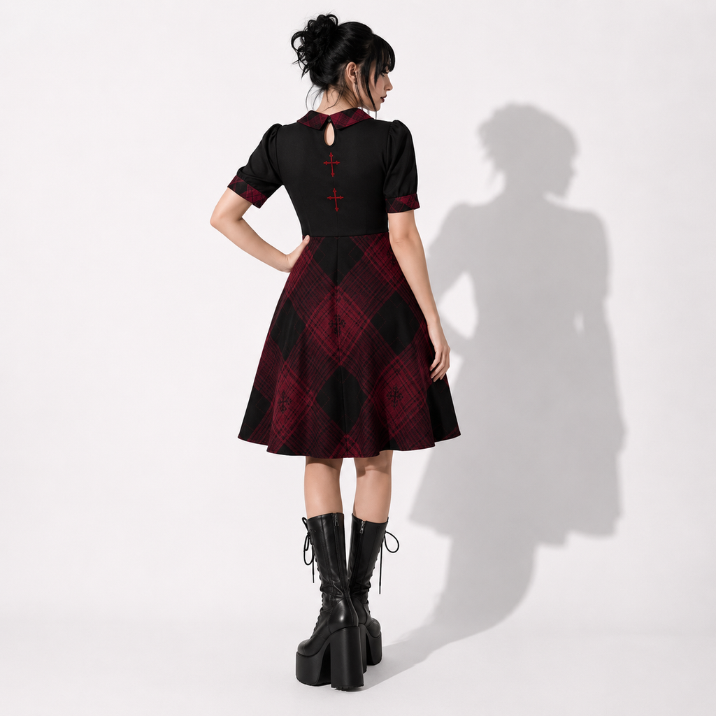 Gotycka Sukienka Occult Lolita w Kratę – Dark Academia Gothic Dress