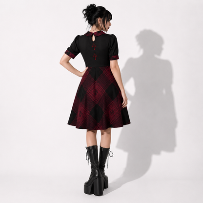 Gotycka Sukienka Occult Lolita w Kratę – Dark Academia Gothic Dress