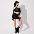 Gotycki Crop Top Dark Fire Cross – Off Shoulder Gothic Top z Długim Rękawem