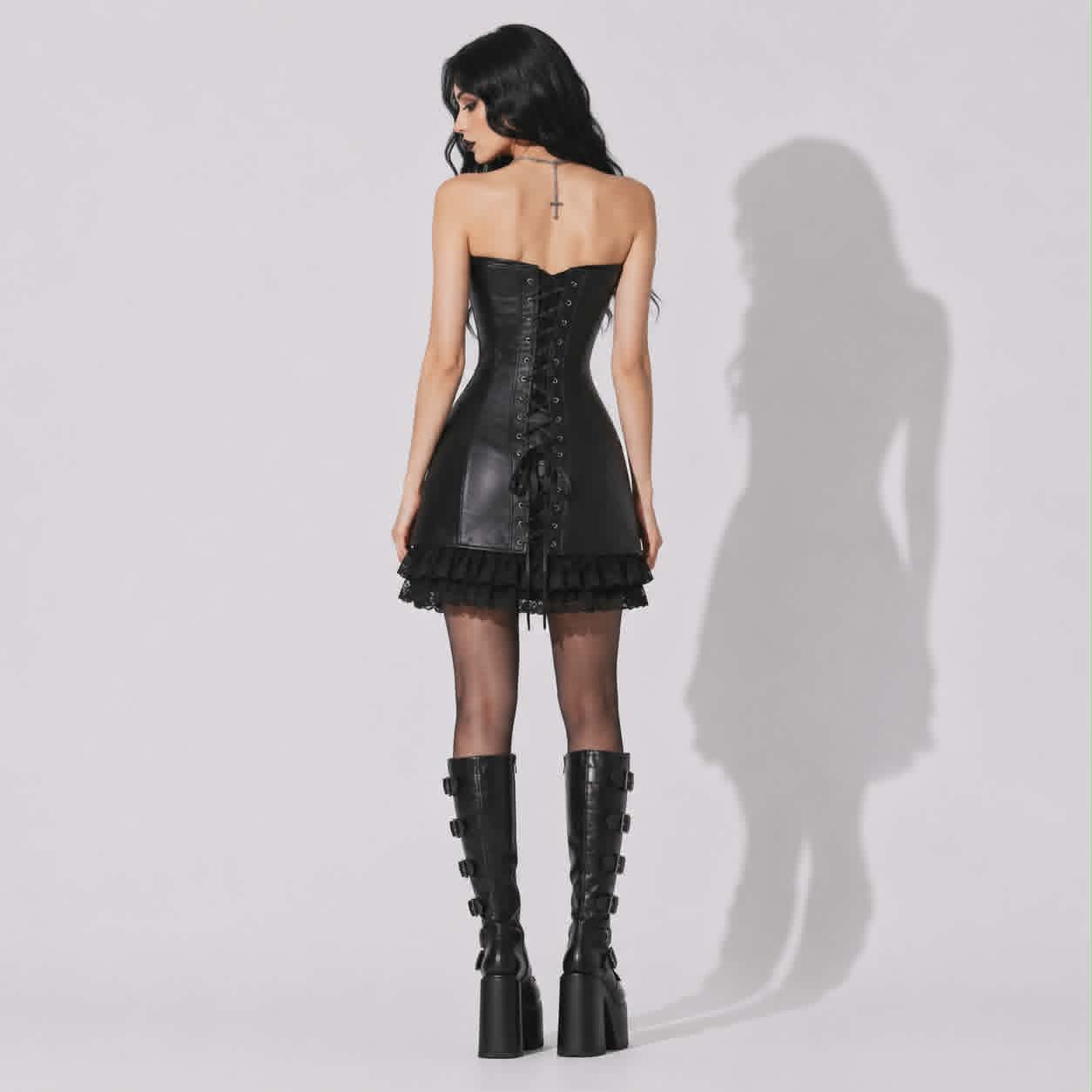Gotycka Sukienka Gorsetowa Midnight Sin | Czarna Sukienka Gothic PU Leather