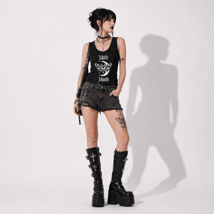 Lunar Death Moth Gothic Tank Top – Dark Goth Moon Sleeveless Top