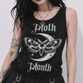Gotycki Tank Top Damski Moon Moth | Dark Romantic Goth Top z Księżycem i Nietoperzami