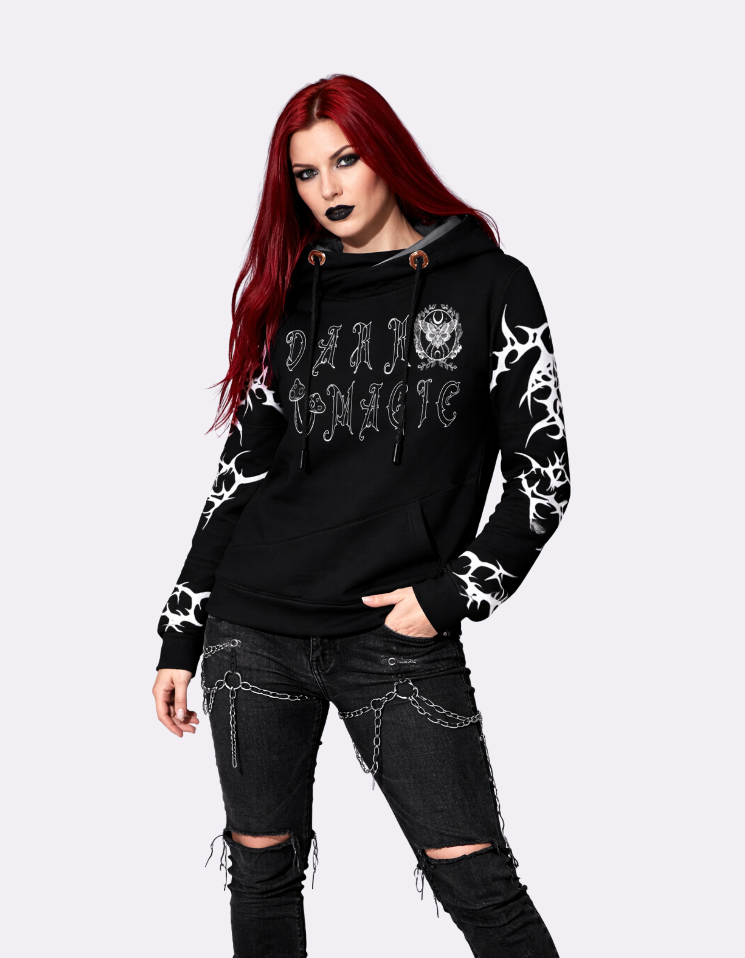 Damska Gotycka Bluza Hoodie Patchworkowa w stylu wiccańskim