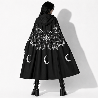 Moon Moth Gothic Hooded Cloak | Witchcore & Dark Academia Maxi Cape