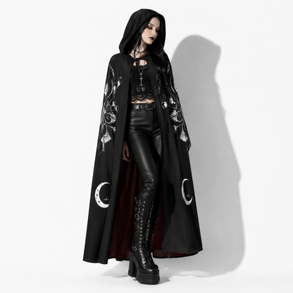 Moon Moth Gothic Hooded Cloak | Witchcore & Dark Academia Maxi Cape