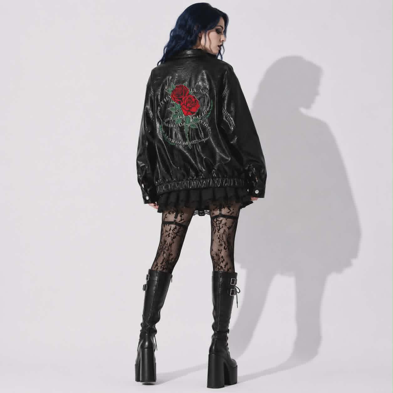 Black Thorn Rose™ Vegan Leather Gothic Jacket | Oversized Dark Romantic Jacket | Gothic Streetwear | Unisex