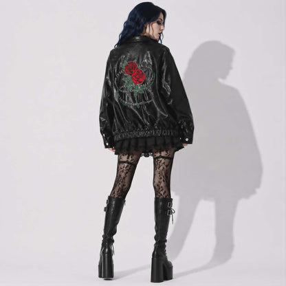 Black Thorn Rose™ Vegan Leather Gothic Jacket | Oversized Dark Romantic Jacket | Gothic Streetwear | Unisex