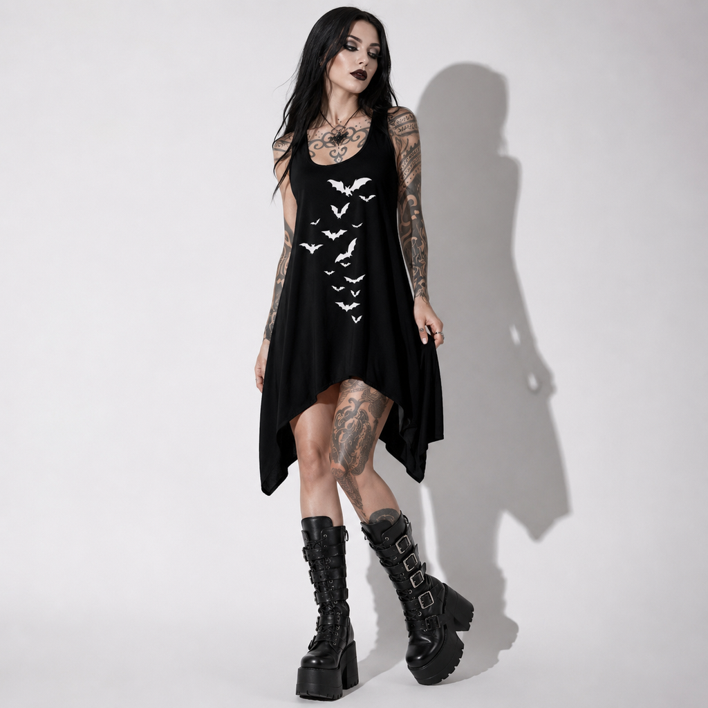 Sukienka Gotycka Nietoperze Nocnego Lotu – Dark Summer Asymmetrical Dress